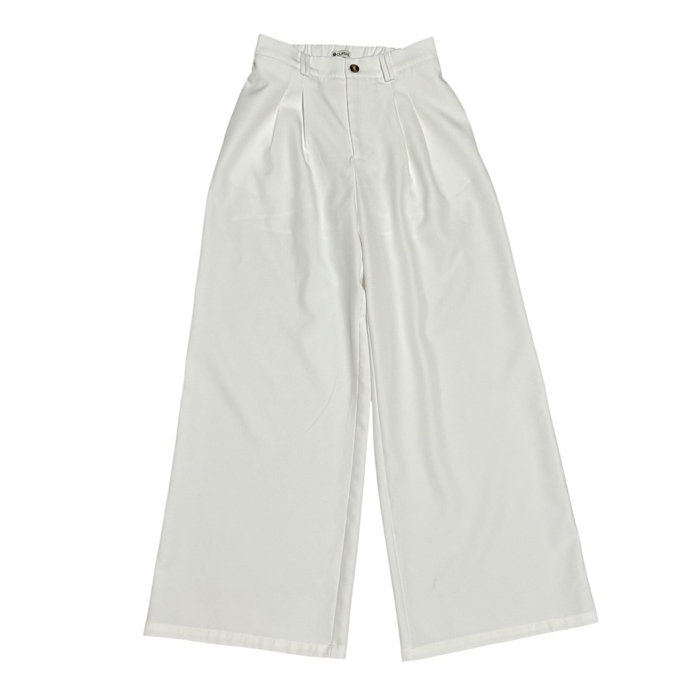 Cupshe Wide Leg Pants Women M White Good Pleated High Waist Semi Lined